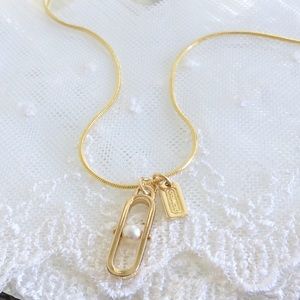 Coach Pearl Bar & Hangtag Charm Necklace